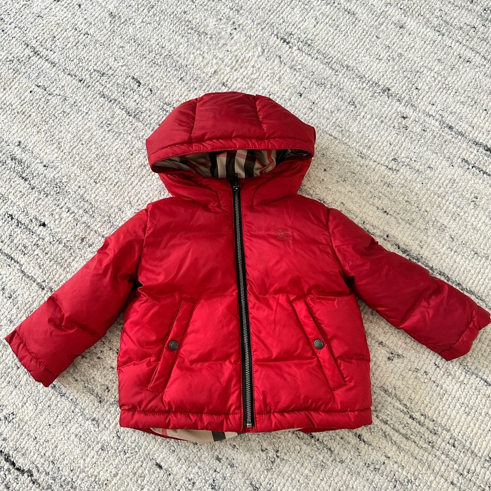 Burberry Kids Red Hooded Puffer Jacket
